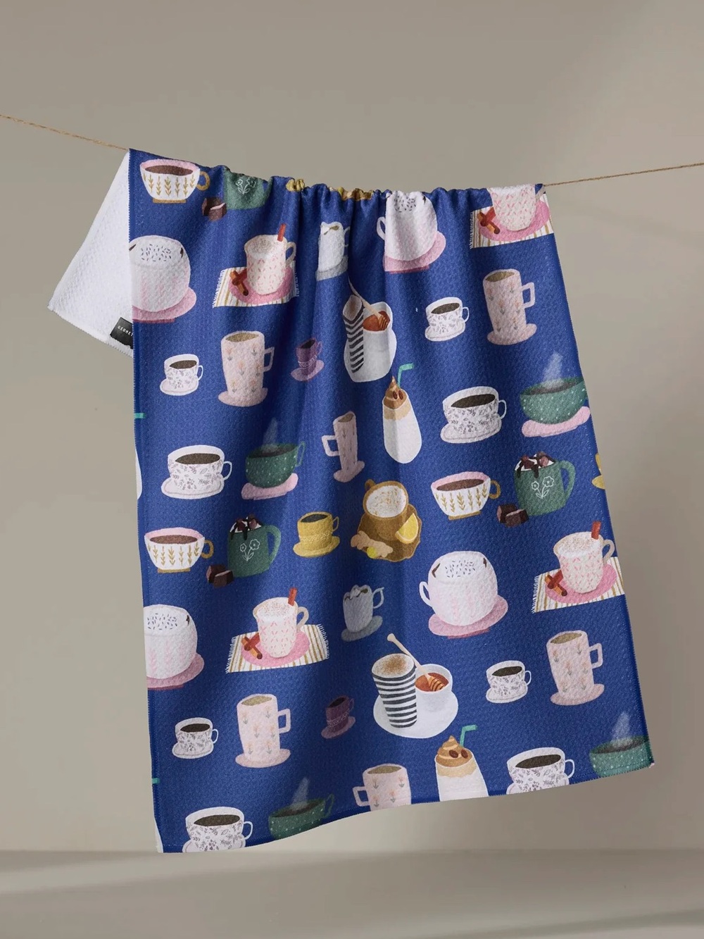 GEOMETRY coffee tea drink lovers hand dish towel navy blue